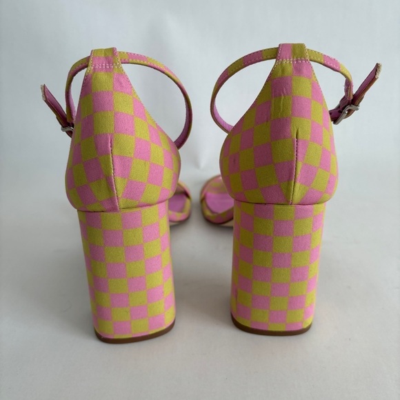 Gianni Bini womens green pink Checkered Heels square toe sandals size 10 - Picture 4 of 8